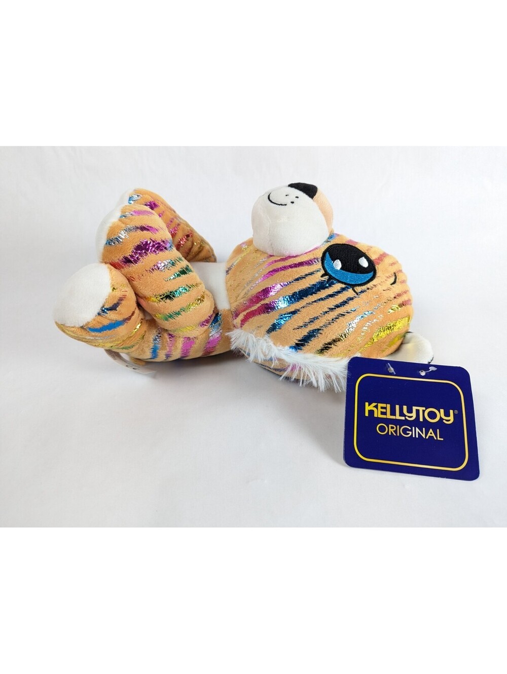 Kellytoy Original Plush Tiger 9" Tan Rainbow Metallic Stripes Blue Eyes 2020 Tag - Picture 2 of 10